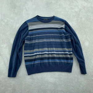 Striped Blue Crewneck Sweater By Tricots St Raphael XL 100% 1492